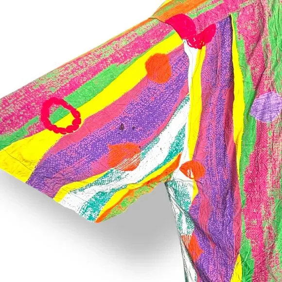 Vintage 90s Jams World Crinkle Shirt Small Multicolor Striped Polka Dot Retro - Picture 7 of 11